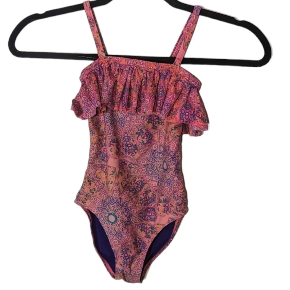 Wave Zone Girl's Ruffled One Piece Swimsuit Sz S (6-6x)